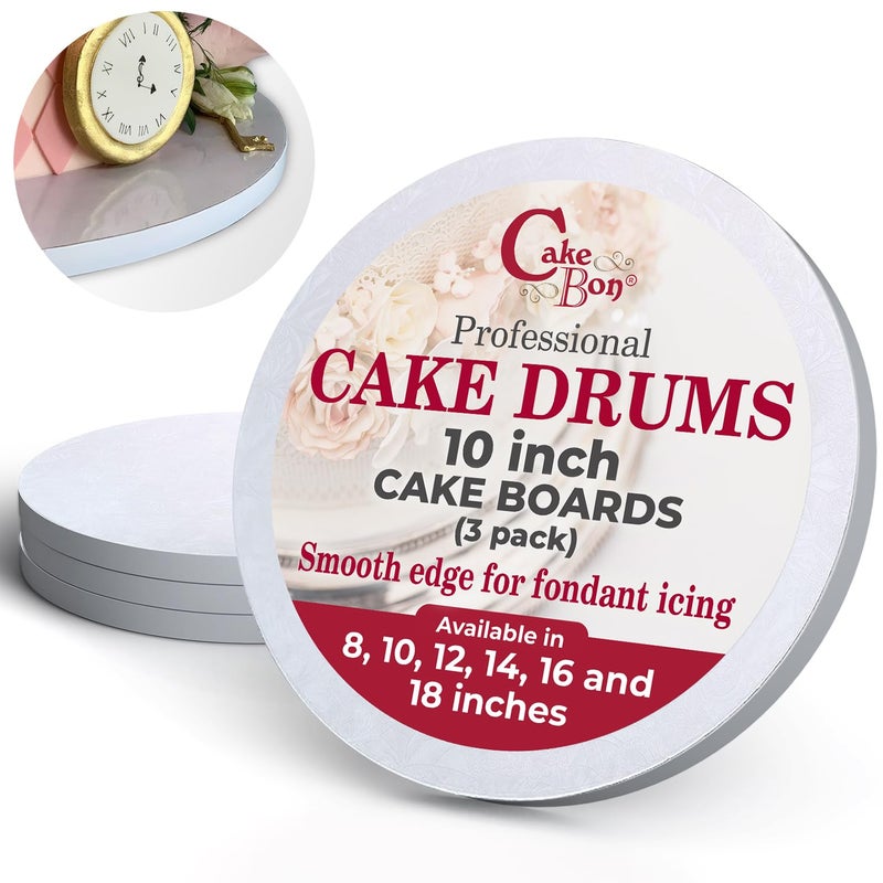 Cakebon Cake Boards Sturdy 1/2 Inch Cake Drums - 10 Inch Cake Boards Professional Smooth Straight Edges White 3-Pack - Cake Boards 10 Inch Round - Image 1